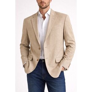 Perry Ellis Mens Linen Tencel Blend Blazer Tan Beige Sport Coat‎ 44 XL 2-Button